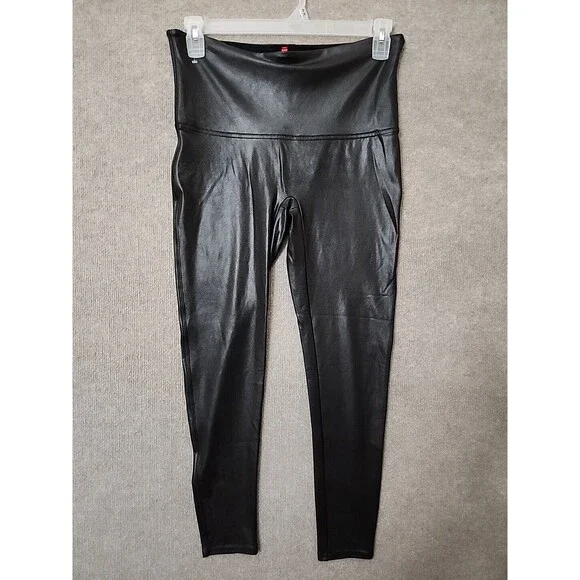 SPANX shape Faux Leather Legging Women 1X Black Power Waistband Core Compression - Picture 3 of 7